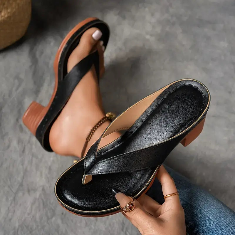 Abigail Collection | Black Block Heel Sandals with Ergonomic Footbed | Stylish Comfort for All-Day Wear