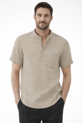 Archer | Men's Linen Shirt - Band Collar Short Sleeve Design