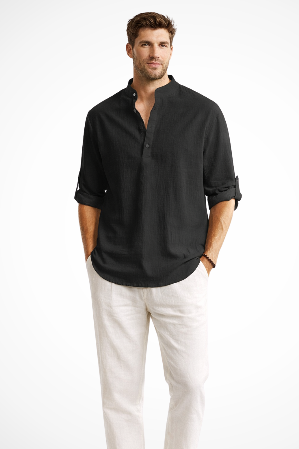 Aurelio | Men's Linen Shirt – Stand Collar, Relaxed Fit