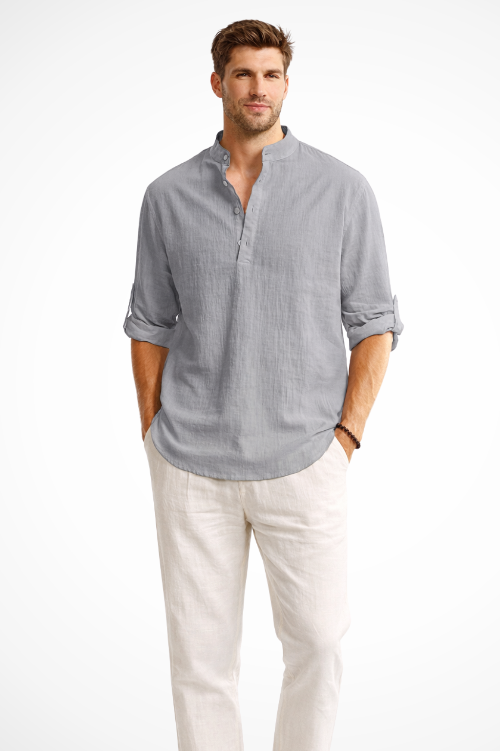 Aurelio | Men's Linen Shirt – Stand Collar, Relaxed Fit