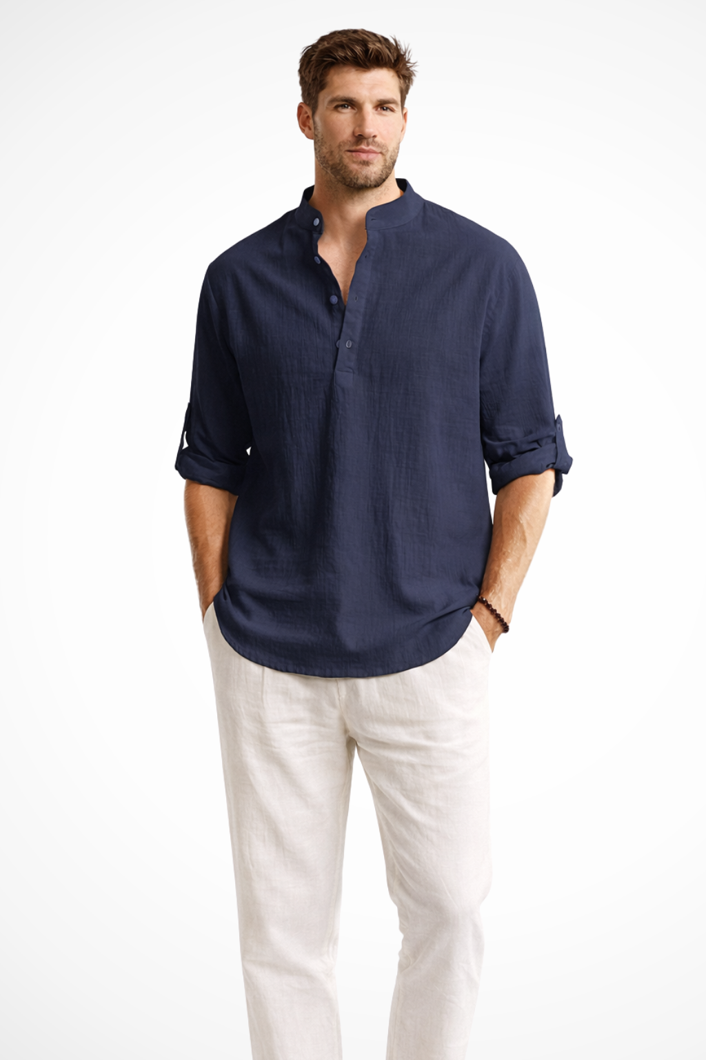 Aurelio | Men's Linen Shirt – Stand Collar, Relaxed Fit