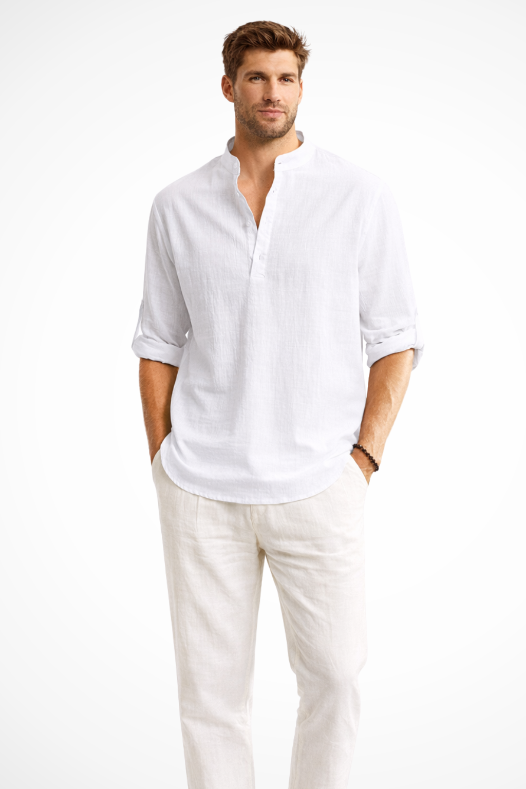 Aurelio | Men's Linen Shirt – Stand Collar, Relaxed Fit