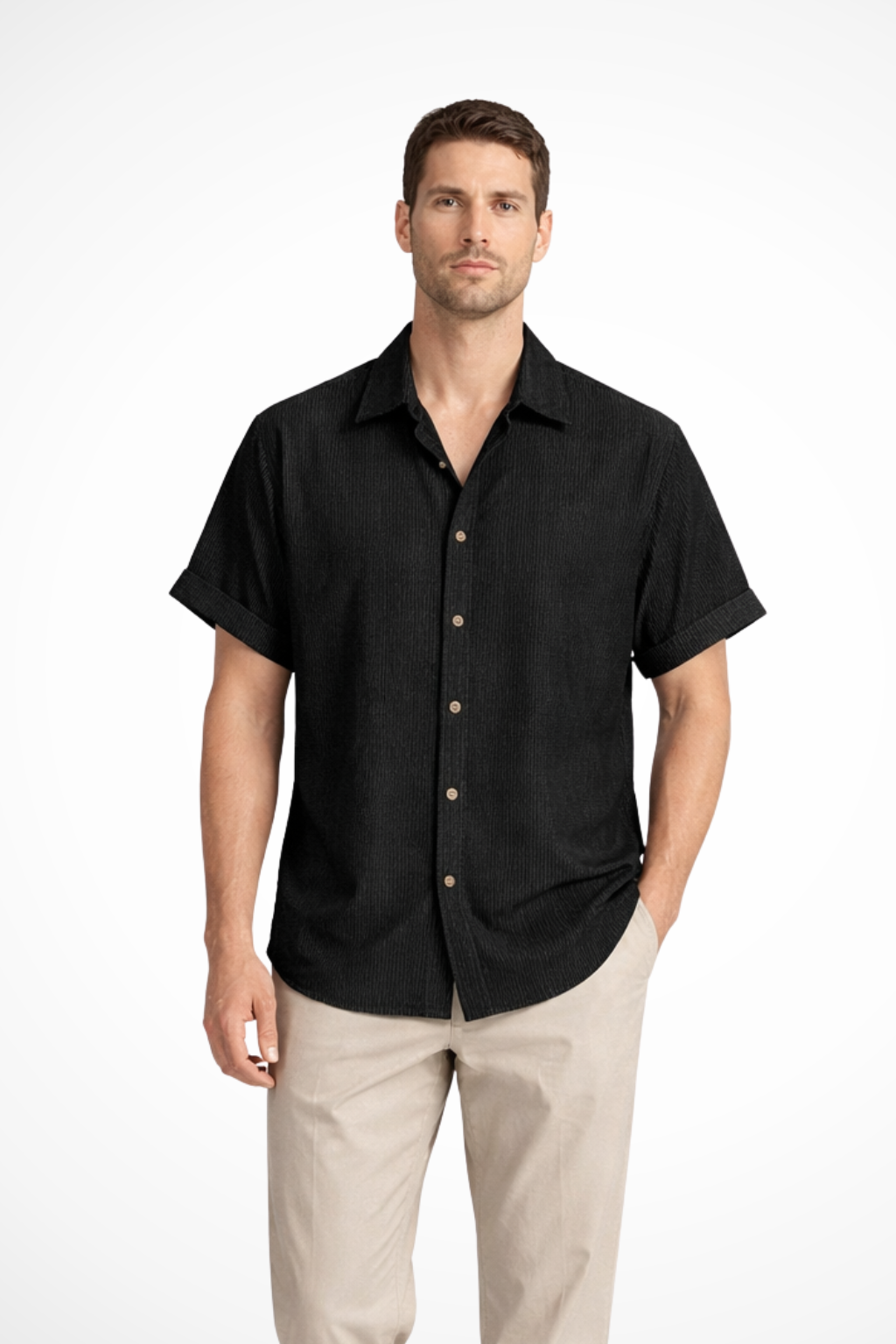 Bennett | Men's Shirt - Textured Camp Collar, Short Sleeve Design