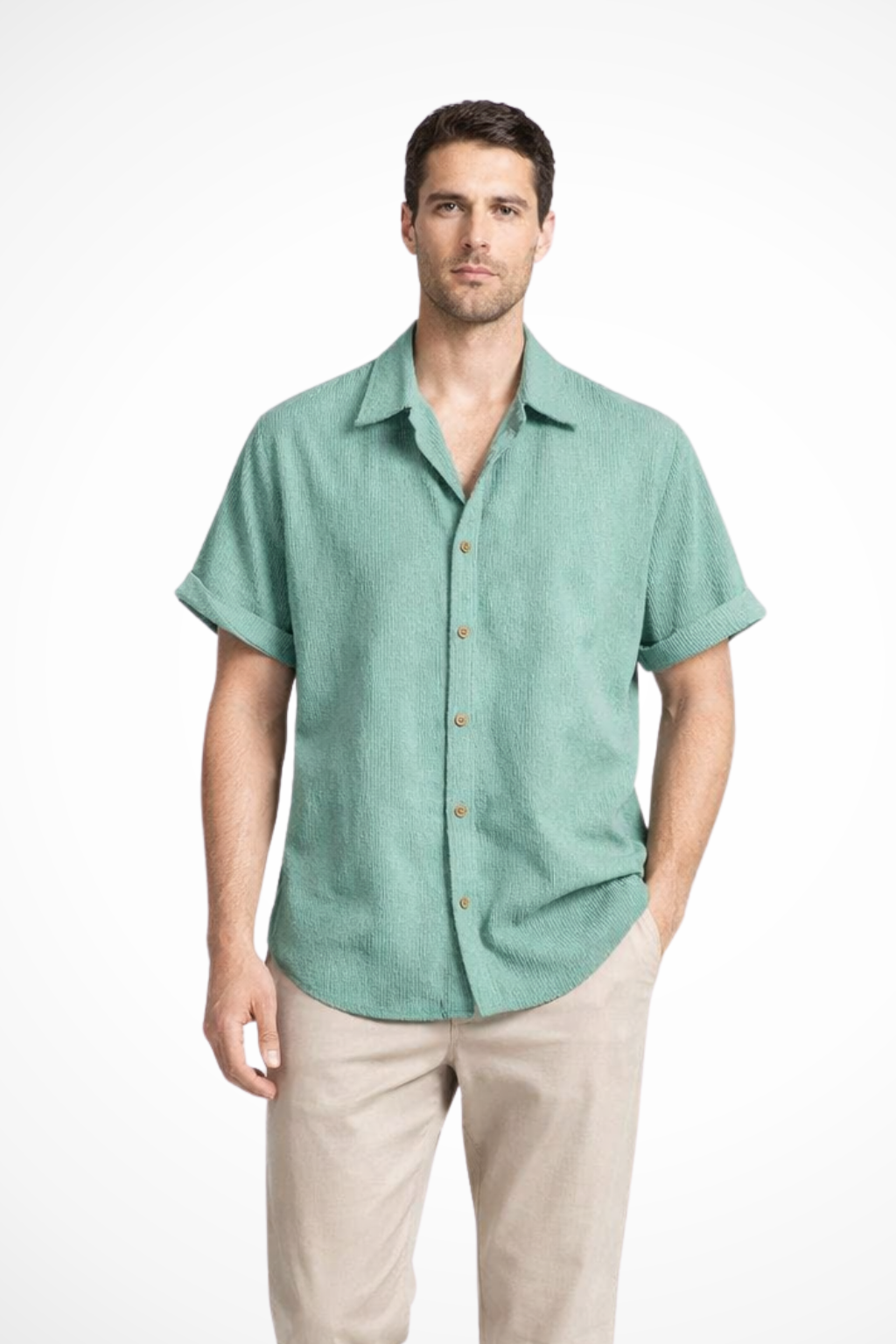 Bennett | Men's Shirt - Textured Camp Collar, Short Sleeve Design