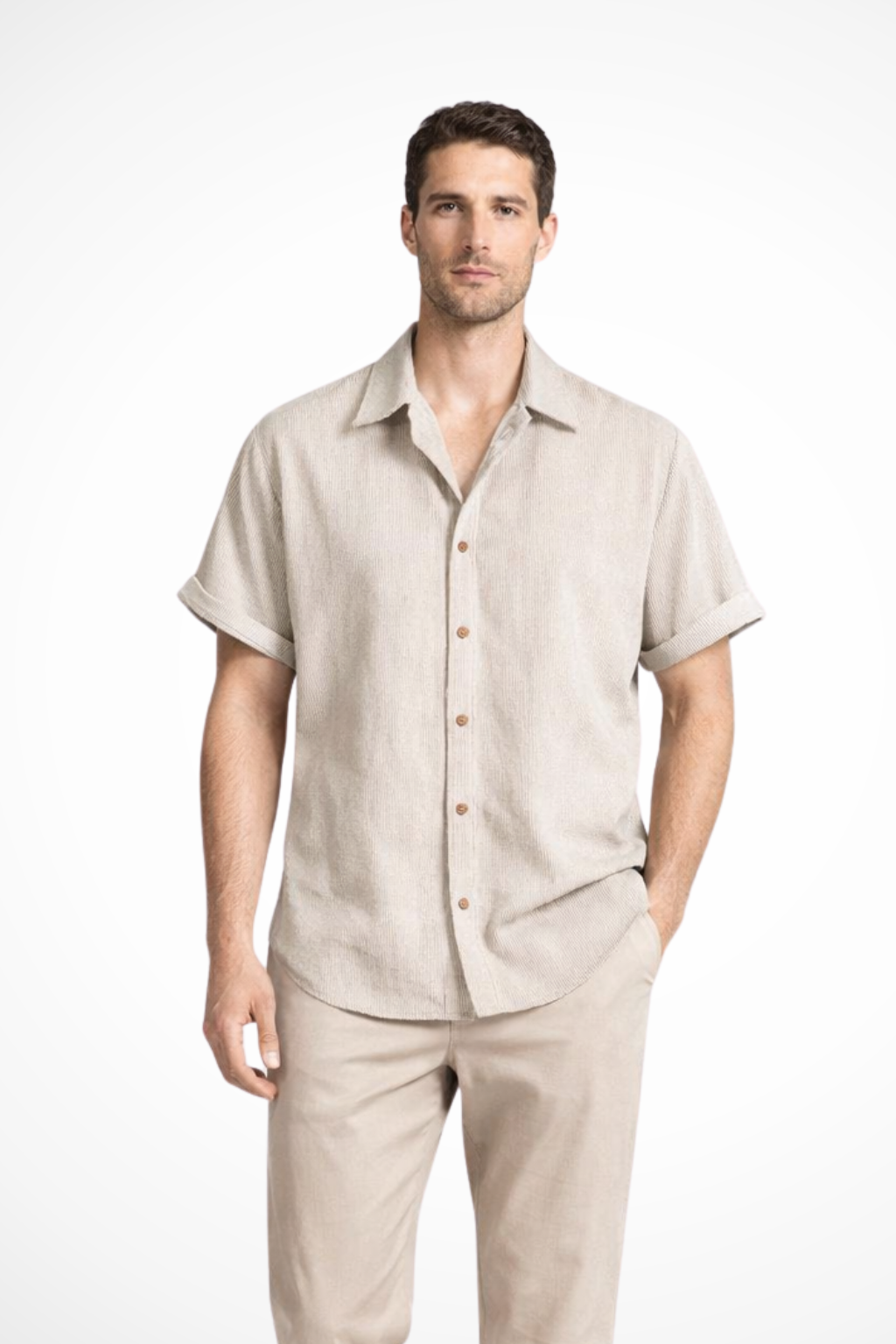 Bennett | Men's Shirt - Textured Camp Collar, Short Sleeve Design