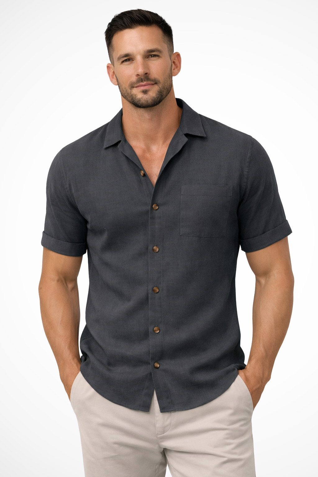 Caleb | Men's Shirt – Short Sleeve Button-Up with Chest Pocket