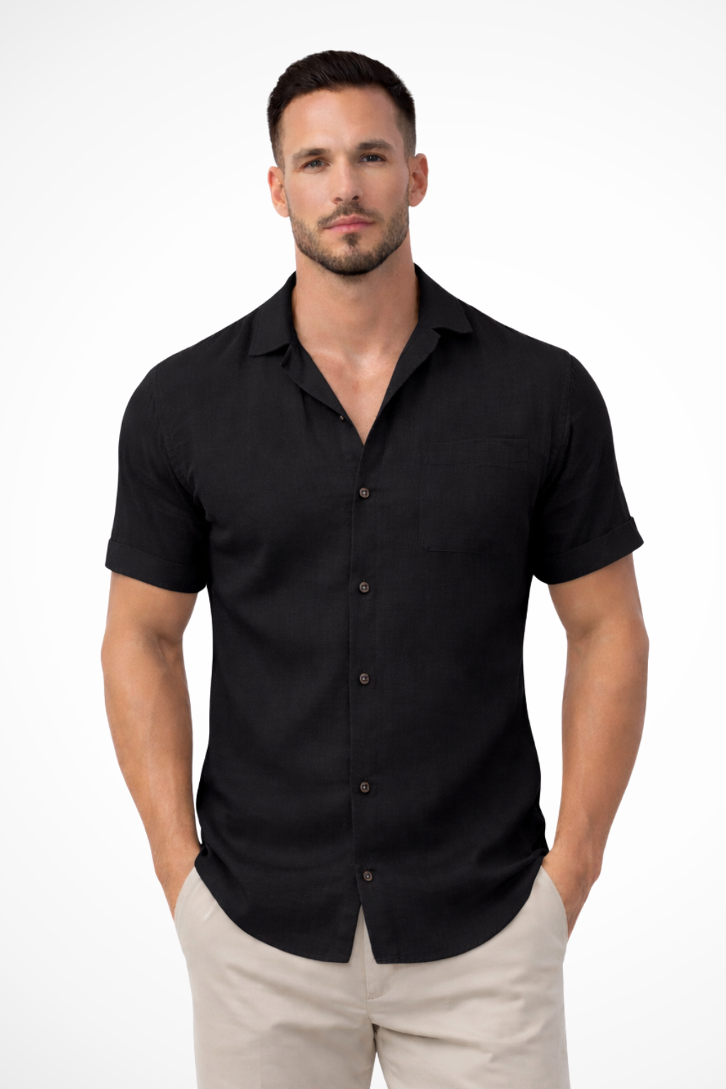 Caleb | Men's Shirt – Short Sleeve Button-Up with Chest Pocket