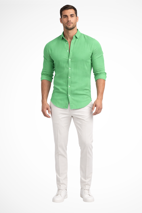 Callum | Men's Shirt - Loose Fit Cotton with Classic Lapel Collar