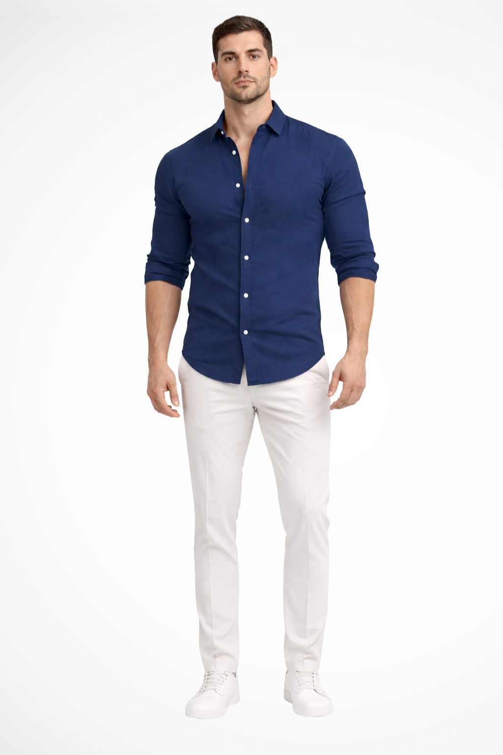 Callum | Men's Shirt - Loose Fit Cotton with Classic Lapel Collar