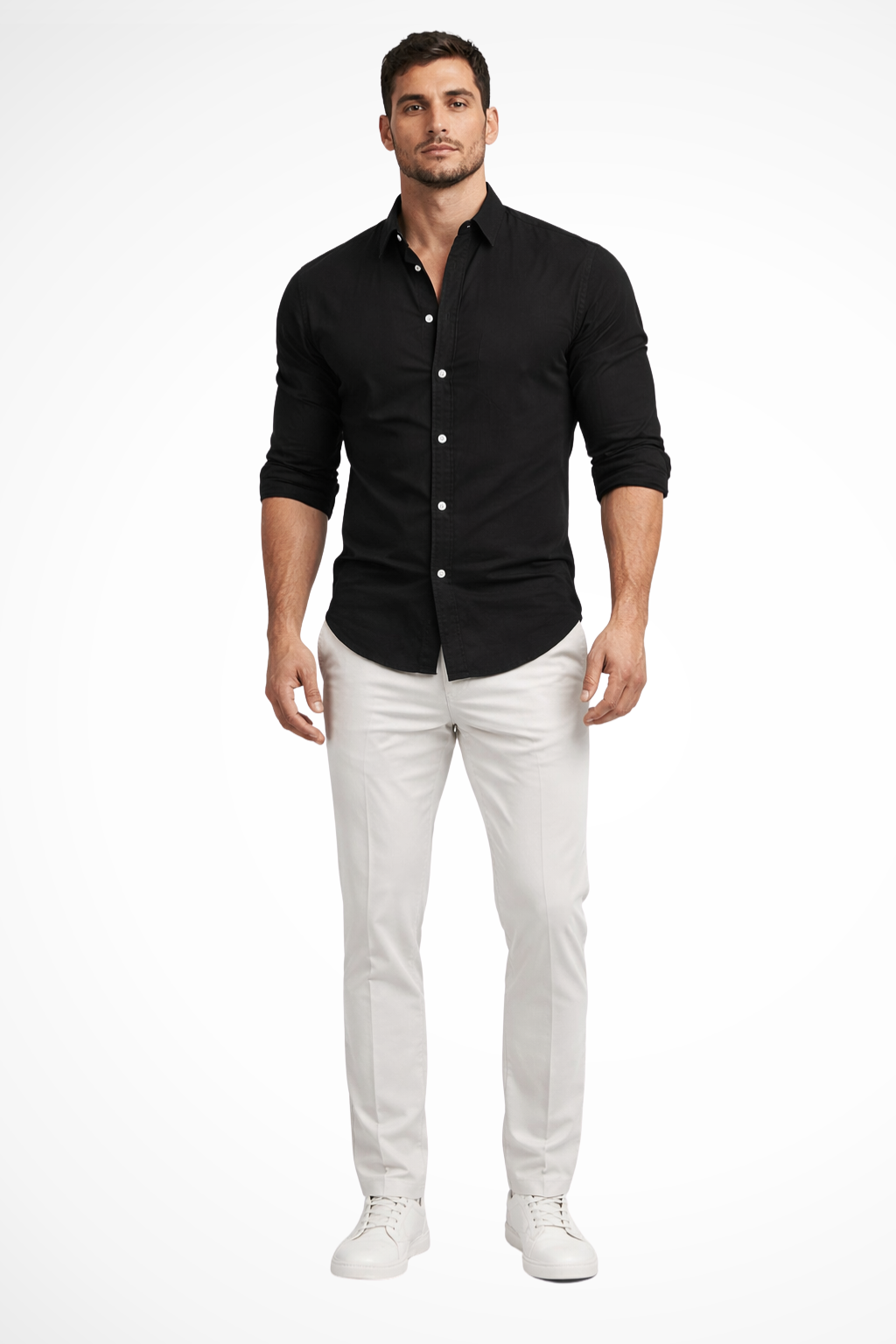 Callum | Men's Shirt - Loose Fit Cotton with Classic Lapel Collar