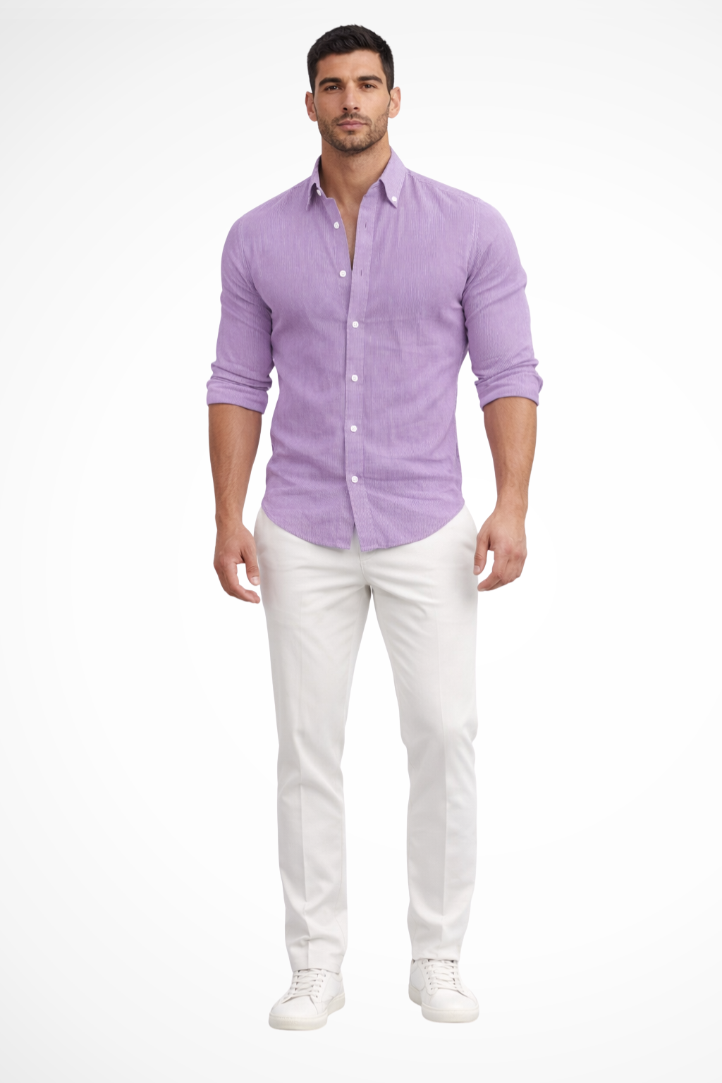 Callum | Men's Shirt - Loose Fit Cotton with Classic Lapel Collar