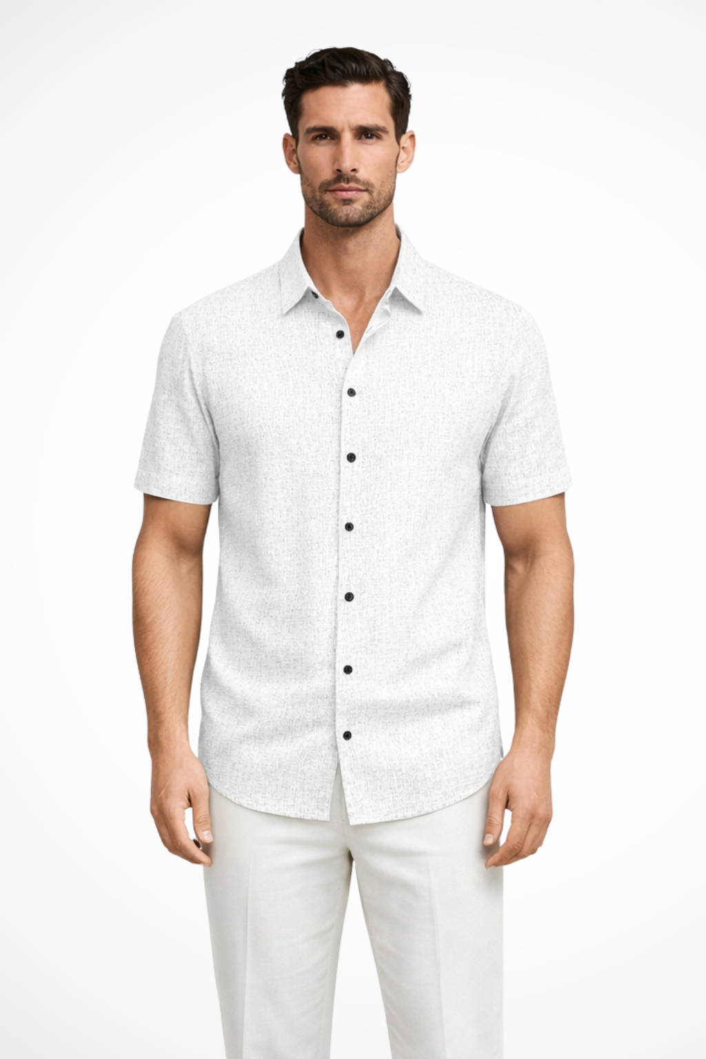 Callum | Men's Shirt - Short Sleeve Cotton with Textured Fabric