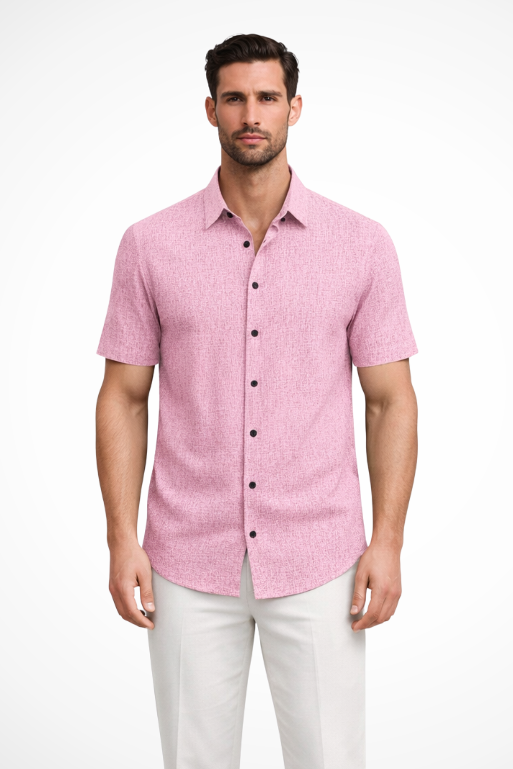 Callum | Men's Shirt - Short Sleeve Cotton with Textured Fabric