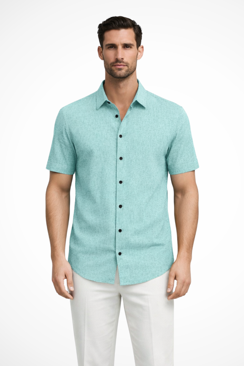Callum | Men's Shirt - Short Sleeve Cotton with Textured Fabric