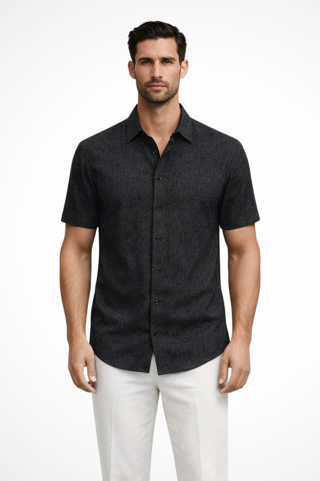Callum | Men's Shirt - Short Sleeve Cotton with Textured Fabric