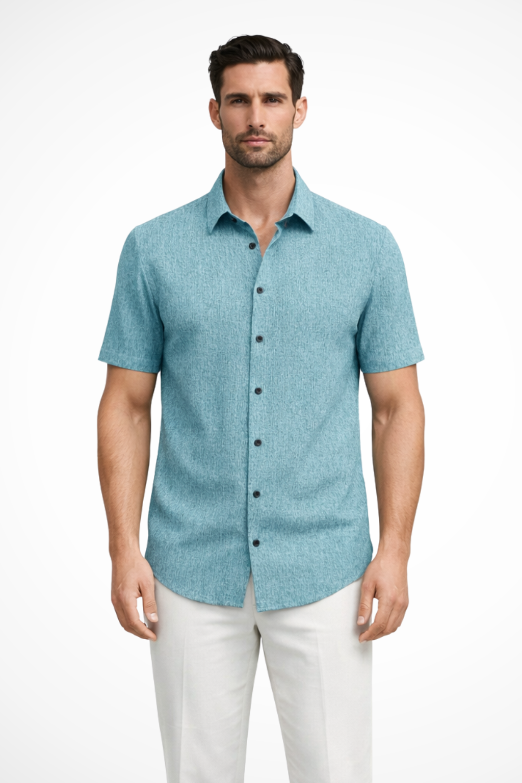 Callum | Men's Shirt - Short Sleeve Cotton with Textured Fabric