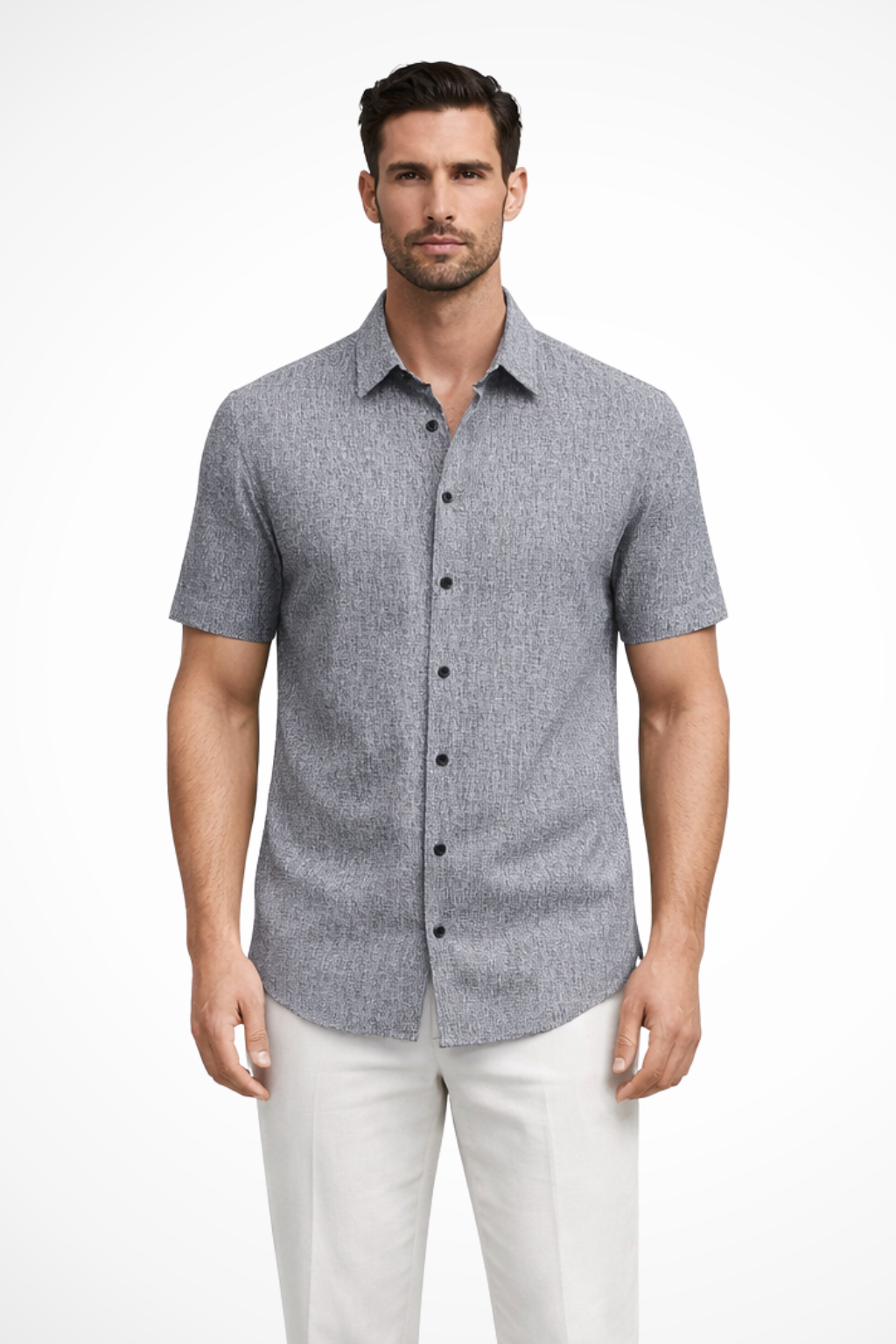 Callum | Men's Shirt - Short Sleeve Cotton with Textured Fabric