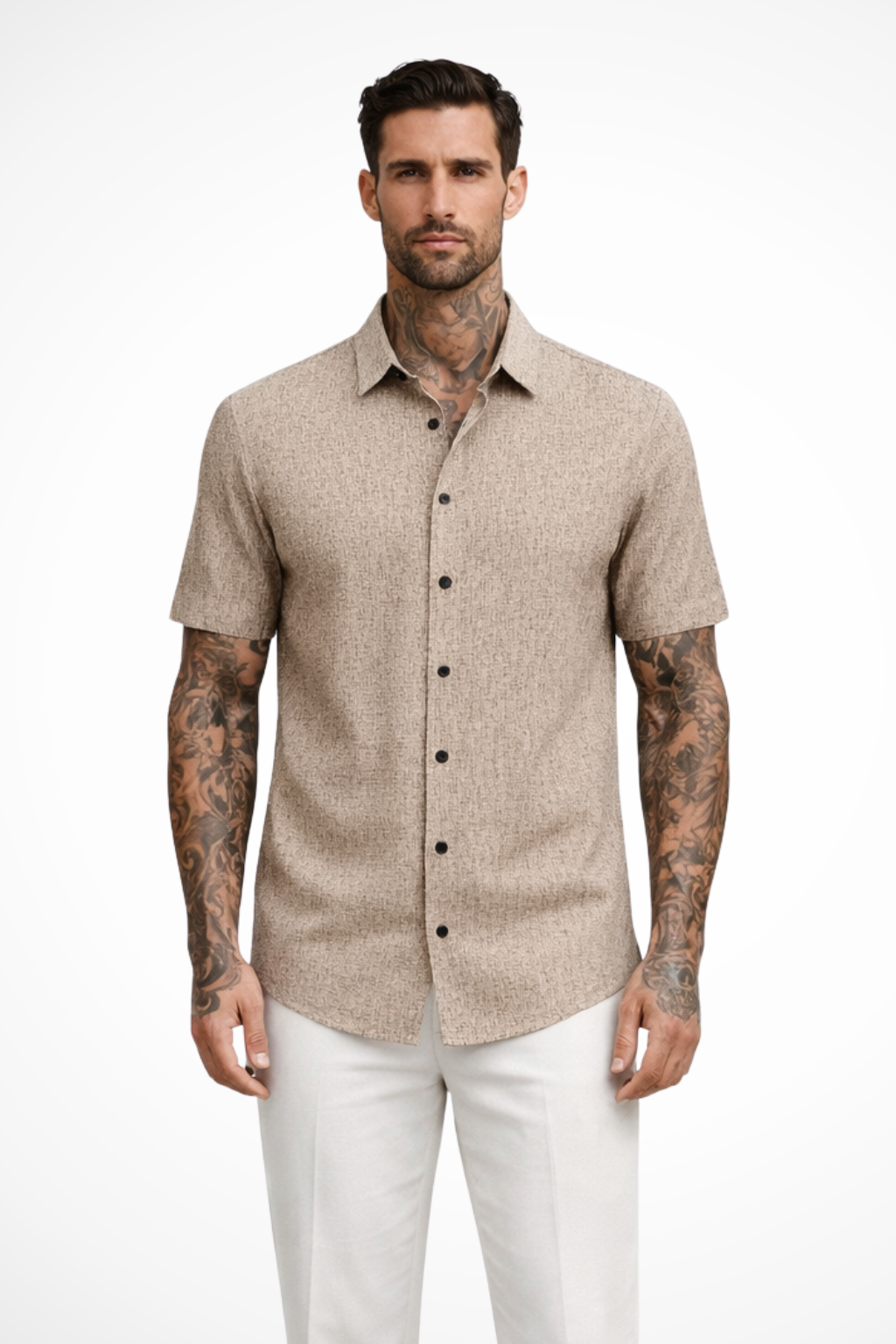 Callum | Men's Shirt - Short Sleeve Cotton with Textured Fabric