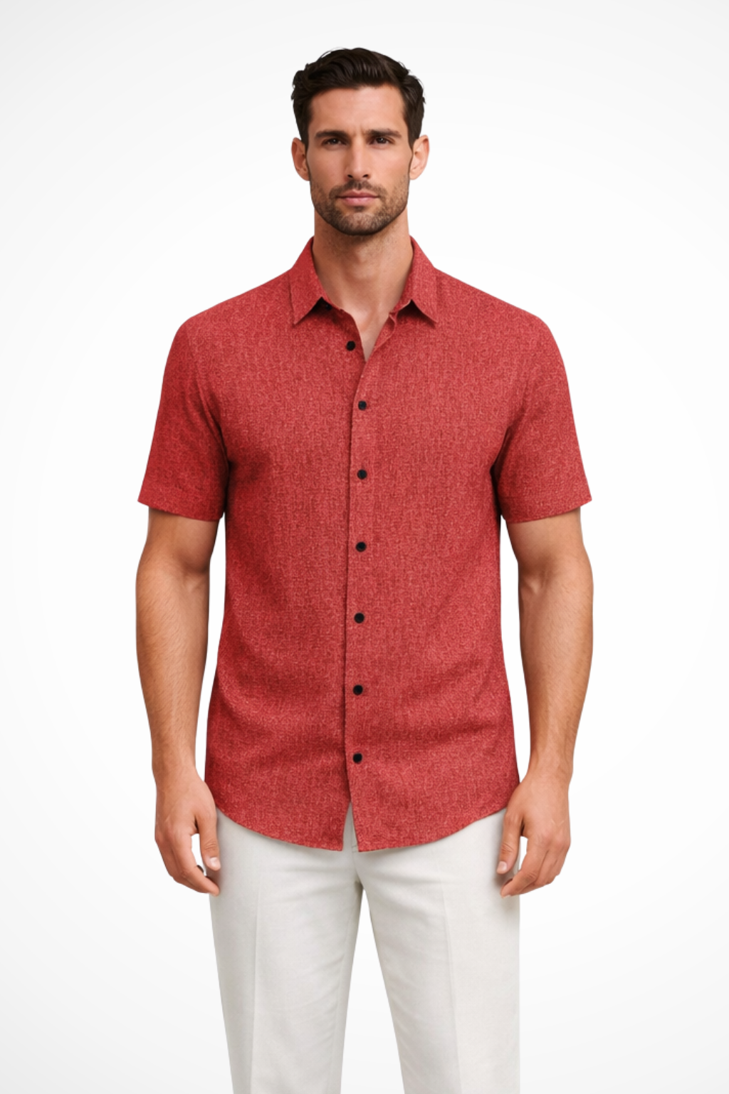 Callum | Men's Shirt - Short Sleeve Cotton with Textured Fabric
