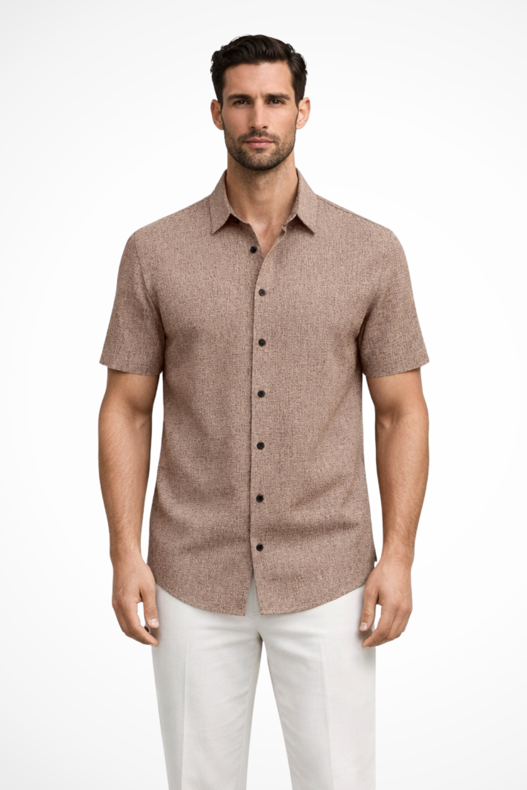 Callum | Men's Shirt - Short Sleeve Cotton with Textured Fabric