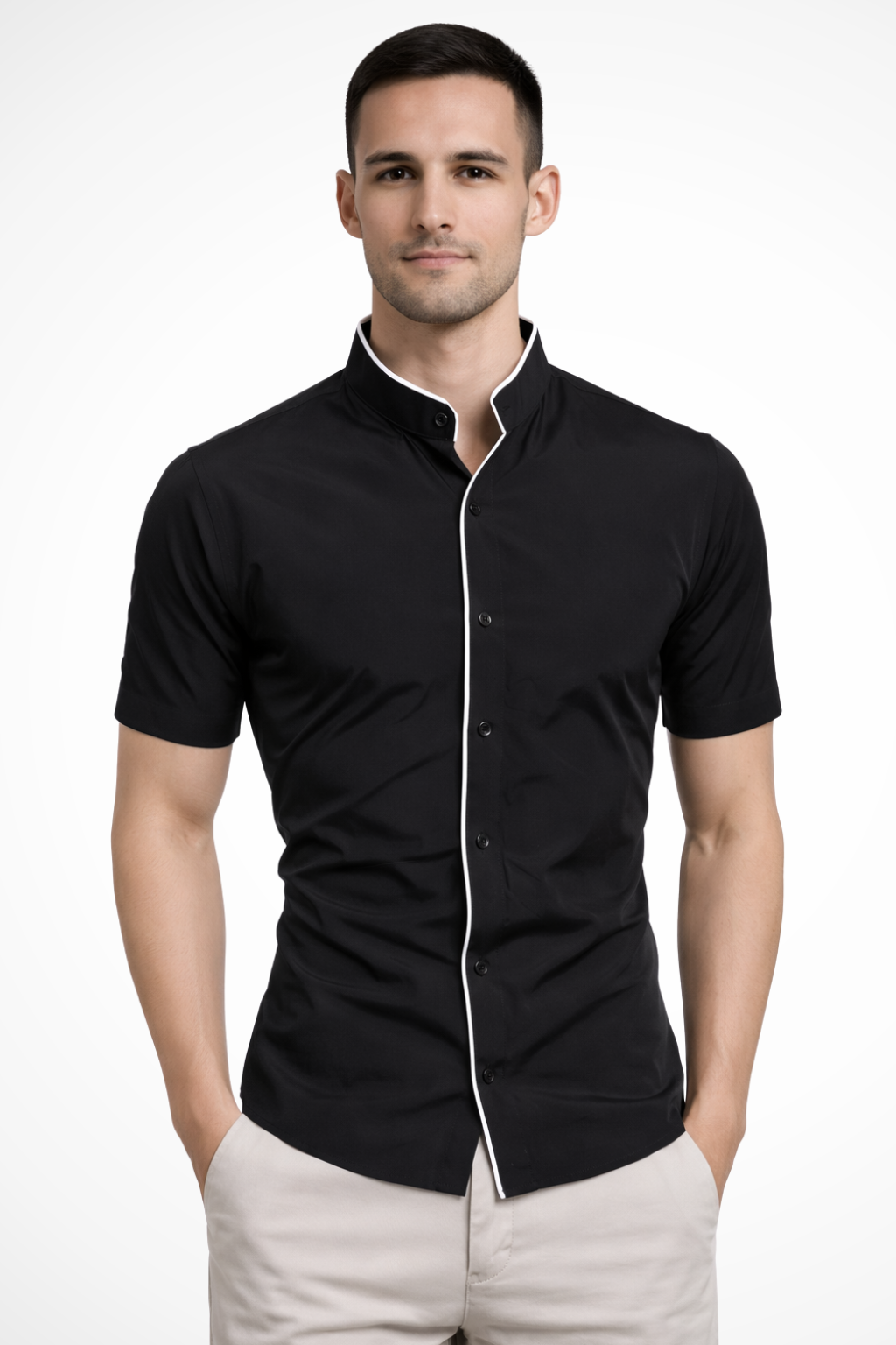 Finlay | Men's Dress Shirt – Slim Fit Short Sleeve with Stand Collar