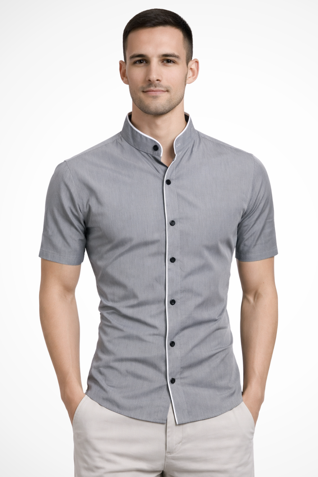 Finlay | Men's Dress Shirt – Slim Fit Short Sleeve with Stand Collar