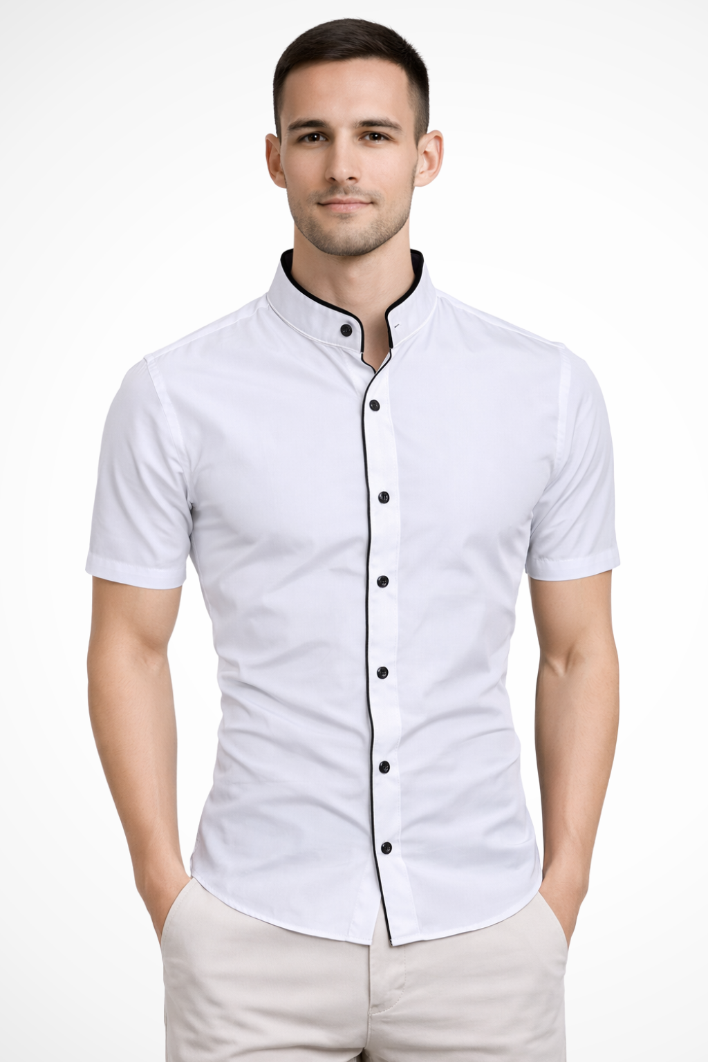 Finlay | Men's Dress Shirt – Slim Fit Short Sleeve with Stand Collar