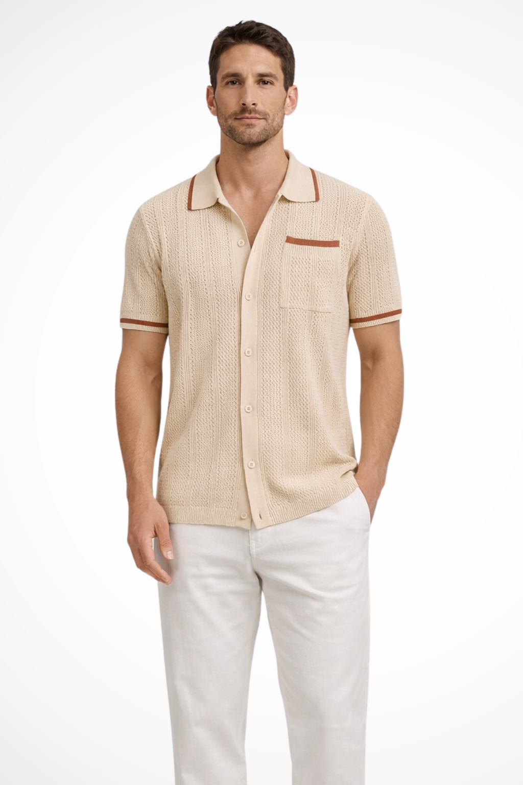 Finlay | Men's Shirt – Short Sleeve Knit With Camp Collar Design