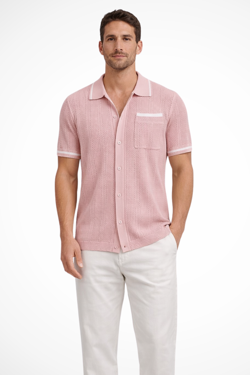Finlay | Men's Shirt – Short Sleeve Knit With Camp Collar Design