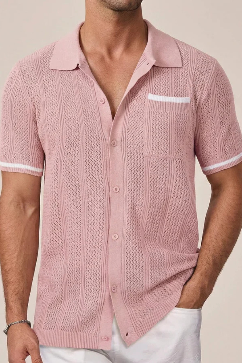 Finlay | Men's Shirt – Short Sleeve Knit With Camp Collar Design