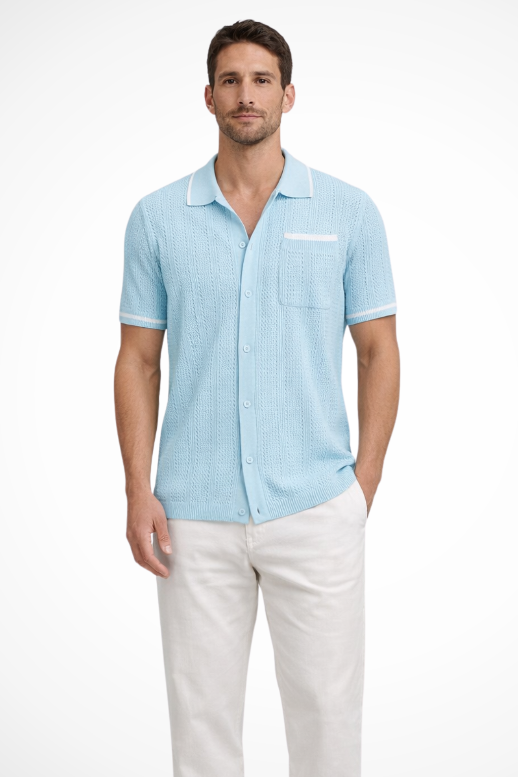 Finlay | Men's Shirt – Short Sleeve Knit With Camp Collar Design