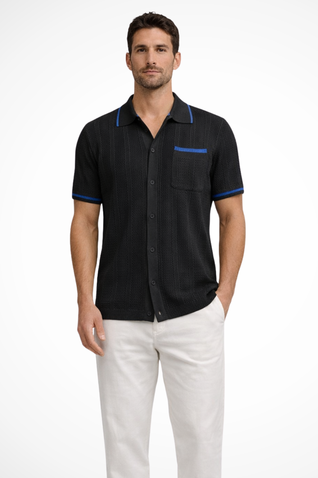 Finlay | Men's Shirt – Short Sleeve Knit With Camp Collar Design