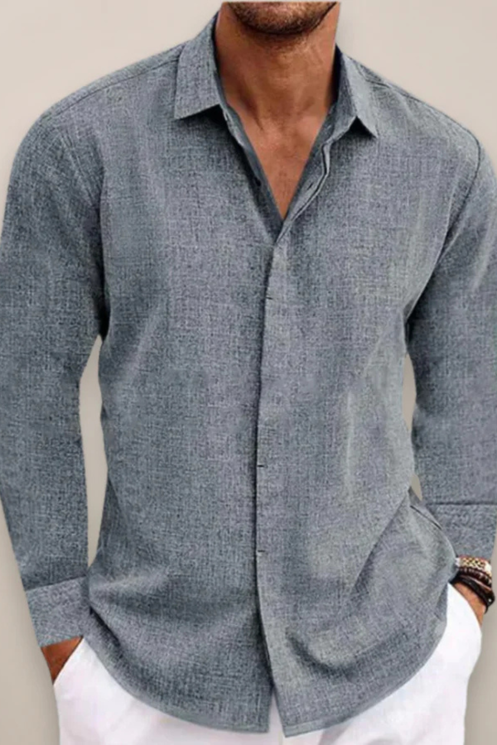 Harrison | Men's Linen Shirt - Relaxed Fit in Grey