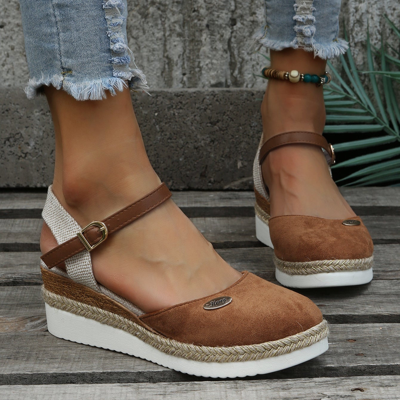 Lily Collection | Women's Espadrille Wedges with Adjustable Ankle Strap | Chic Closed-Toe Design for Comfortable Spring Style