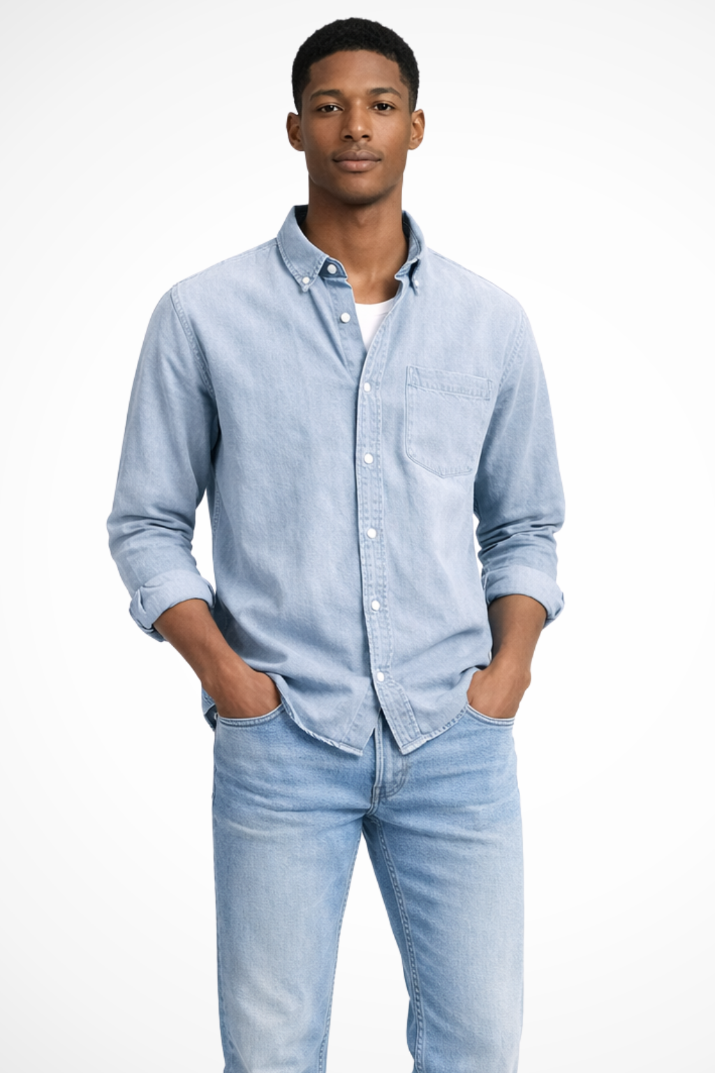 Lucas | Men's Shirt - Casual Button Down Denim in Light Wash