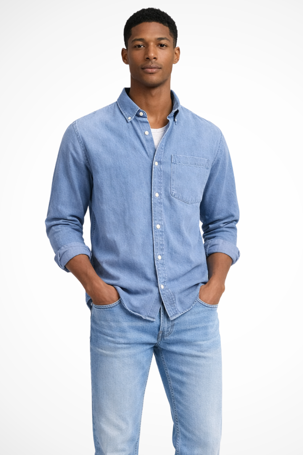 Lucas | Men's Shirt - Casual Button Down Denim in Light Wash