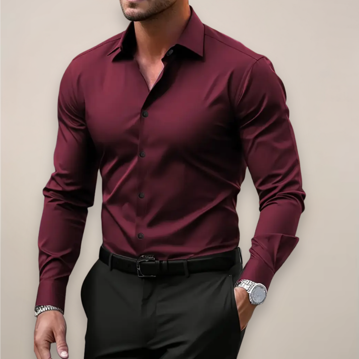 Men's Long-Sleeve Shirt – Classic Notched Collar Regular Fit Design