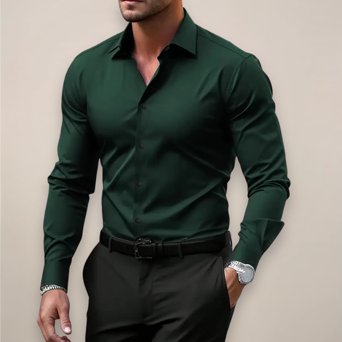 Men's Long-Sleeve Shirt – Classic Notched Collar Regular Fit Design