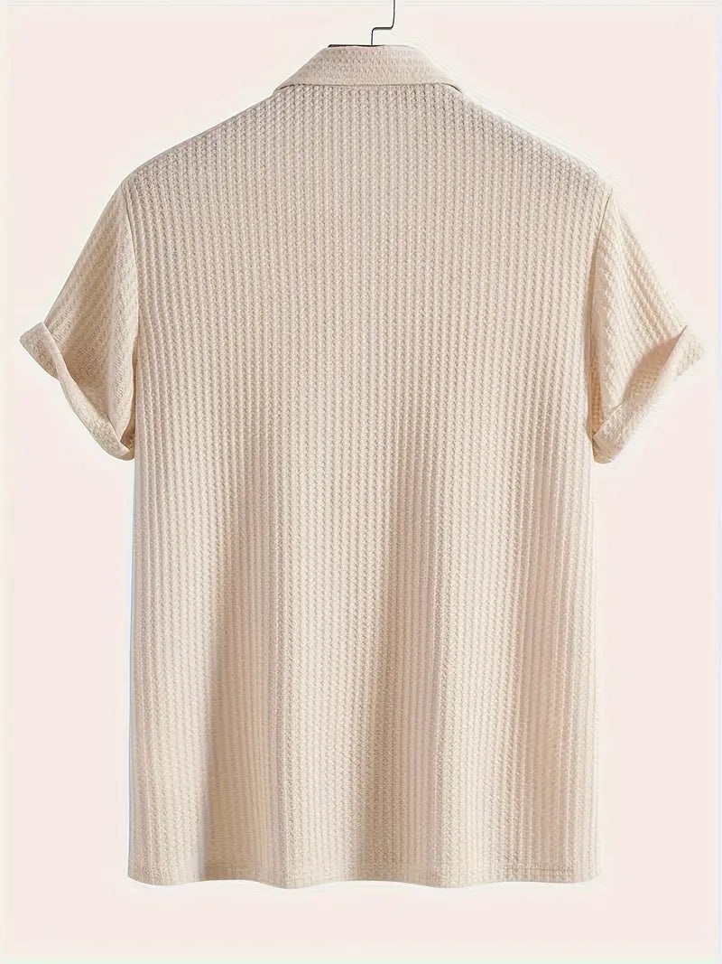 Men’s Polo Shirt – Textured Waffle Knit Short Sleeve Design