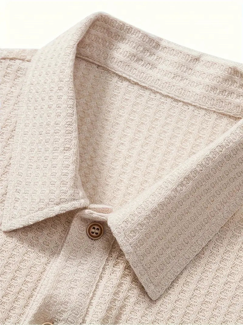 Men’s Polo Shirt – Textured Waffle Knit Short Sleeve Design