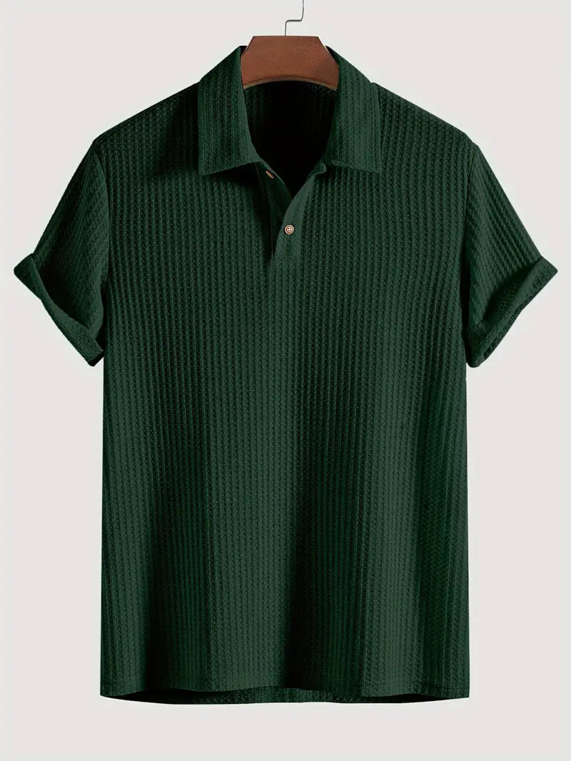 Men’s Polo Shirt – Textured Waffle Knit Short Sleeve Design