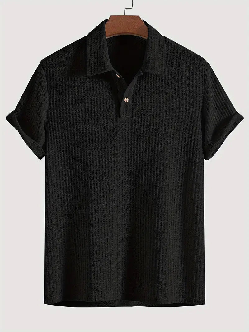 Men’s Polo Shirt – Textured Waffle Knit Short Sleeve Design
