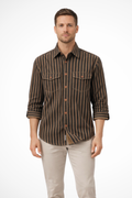 Noah | Men's Shirt - Loose Fit Striped Long Sleeve with Chest Pockets