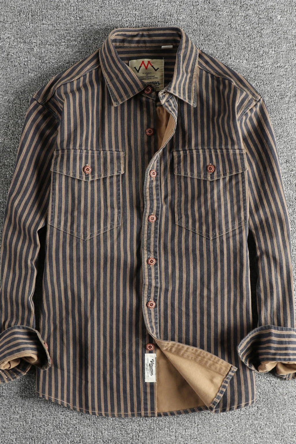 Noah | Men's Shirt - Loose Fit Striped Long Sleeve with Chest Pockets