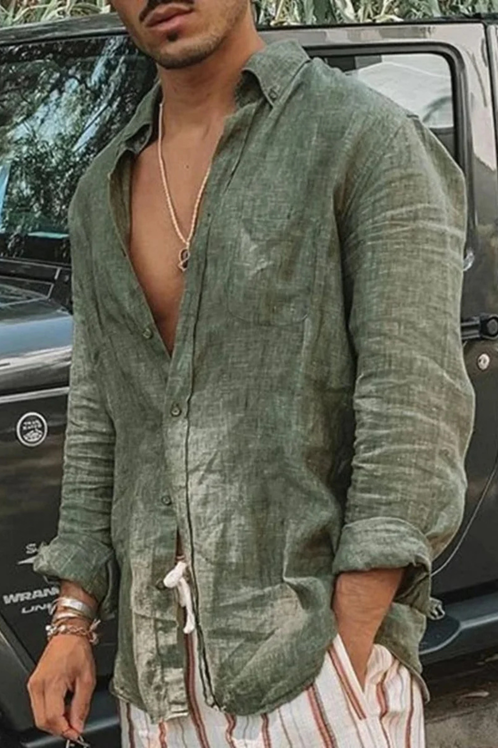 Roman | Men's Linen Shirt - Relaxed Fit Long Sleeve with Pocket