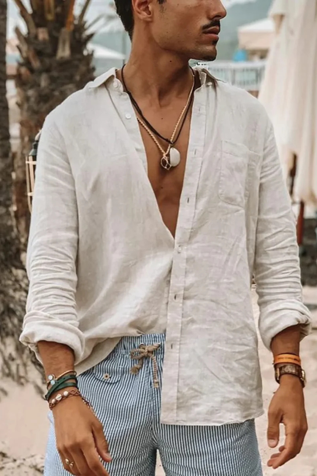 Roman | Men's Linen Shirt - Relaxed Fit Long Sleeve with Pocket