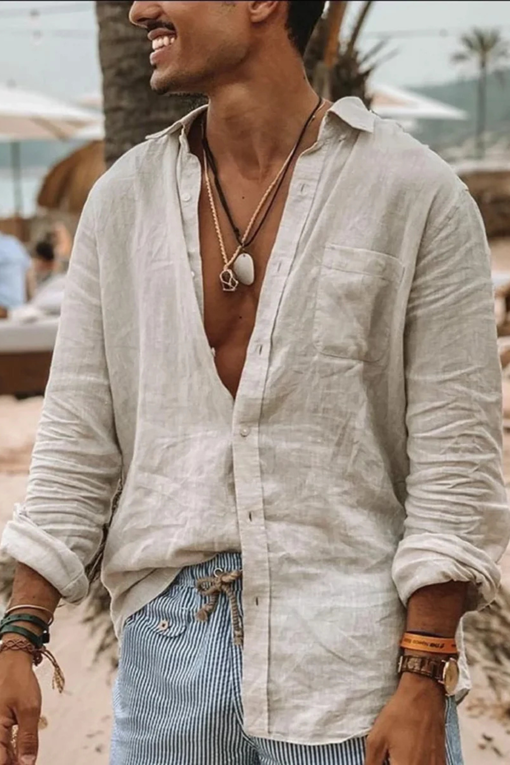 Roman | Men's Linen Shirt - Relaxed Fit Long Sleeve with Pocket