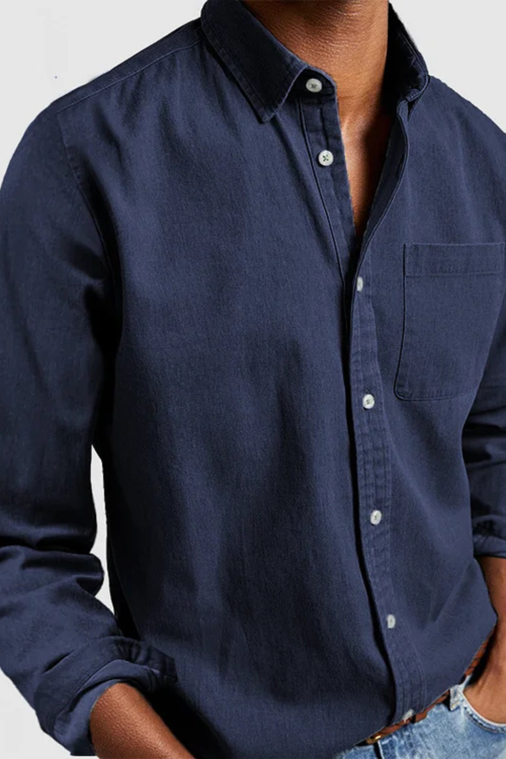 Roman | Men's Shirt - Casual Dark Blue Denim with Long Sleeves