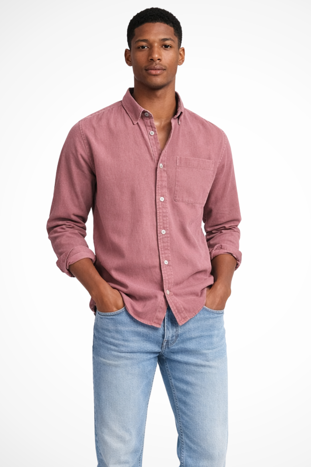 Roman | Men's Shirt - Casual Dark Blue Denim with Long Sleeves