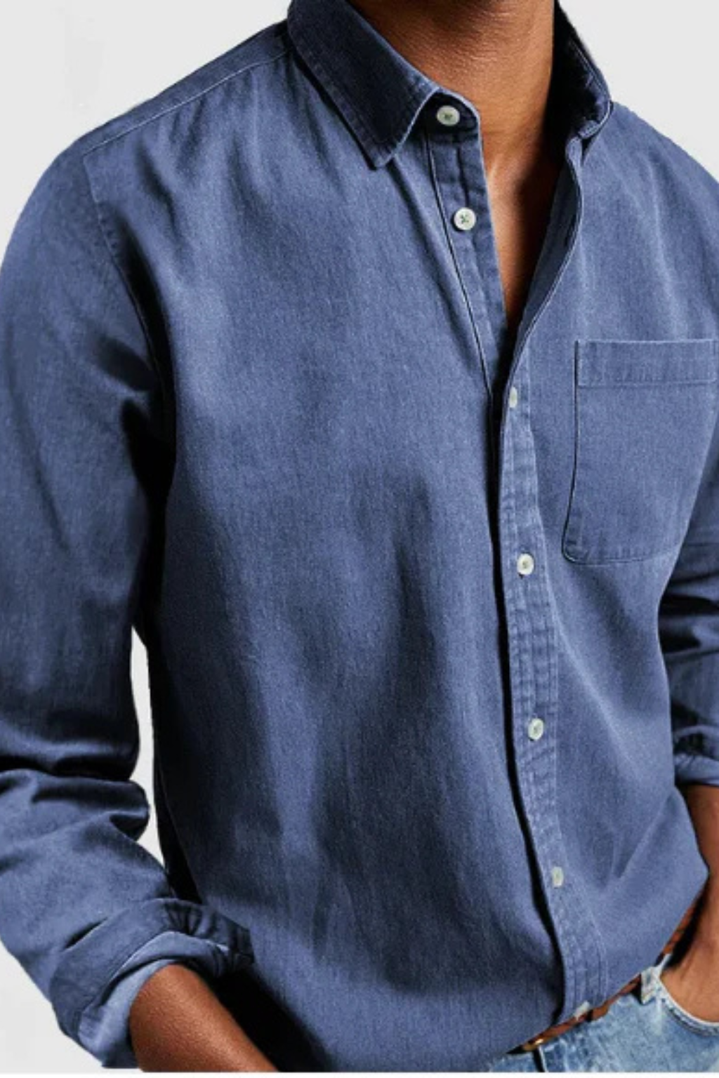 Roman | Men's Shirt - Casual Dark Blue Denim with Long Sleeves